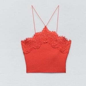 Red zara lace top